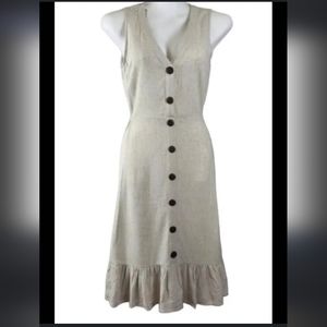 Linen Blend Sundress Dress Spring Summer Ruffle Beige Ivory.